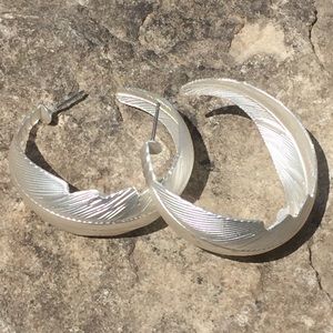 Silver Leaf Frond Hoop Earrings